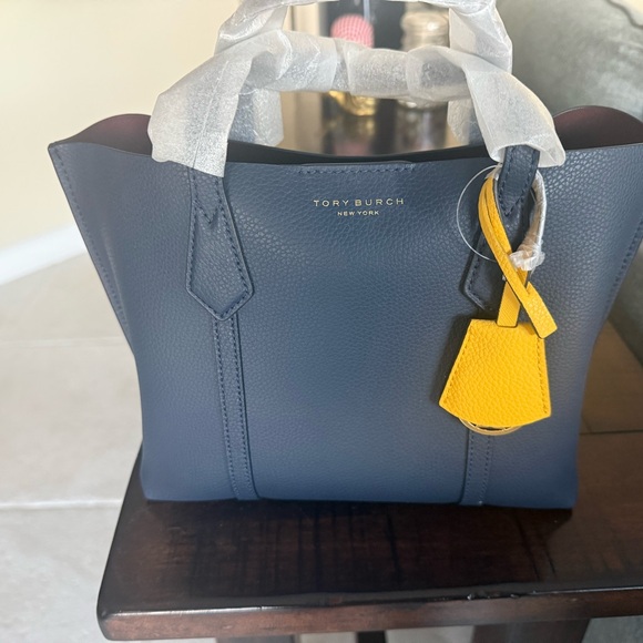 Tory Burch Navy Tote with Bright Yellow Accent. Brand new.